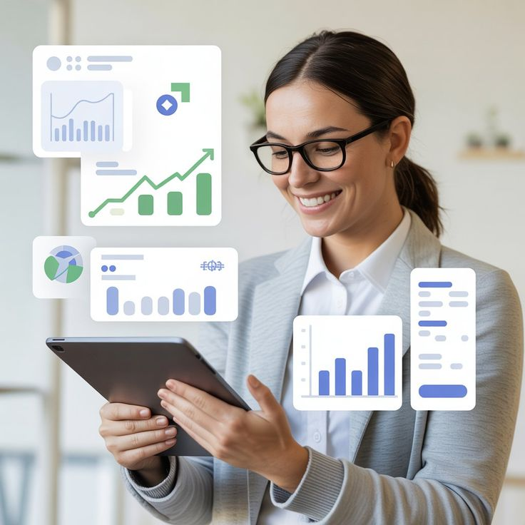 Data Analyst with tablet and charts
